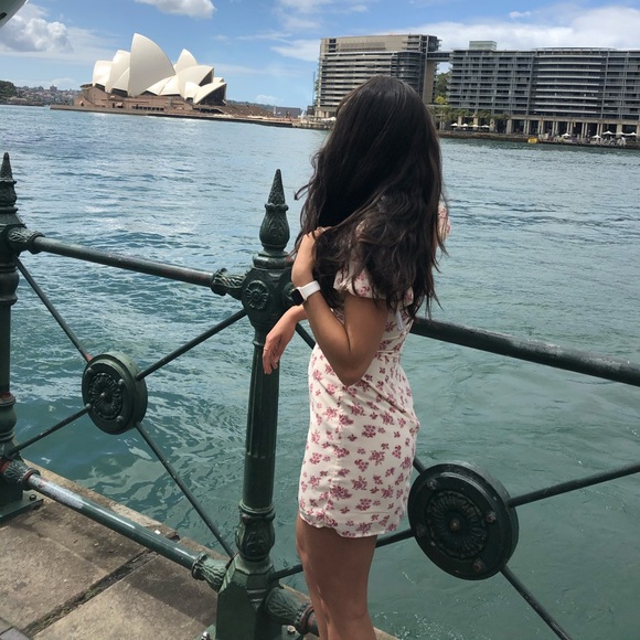 Cream and cranberry floral sabo skirt dress - Picture 4 of 4